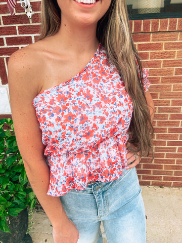 One Shoulder Floral Top