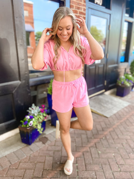 Pink Blouse Crop Top